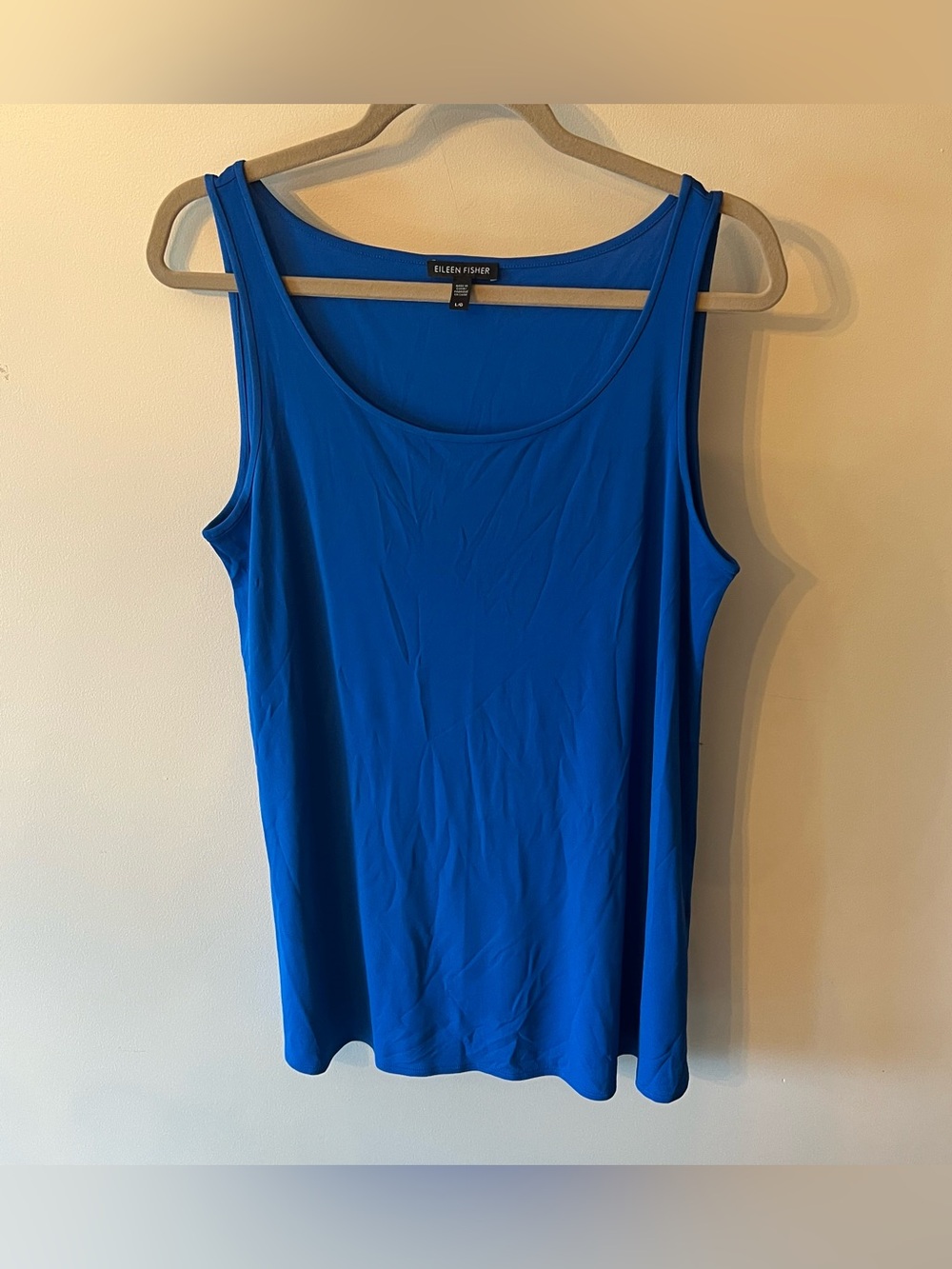 Eileen Fisher Blue Silk Scoop Neck Tunic Tank Top Sz Large - Picture 2 of 6
